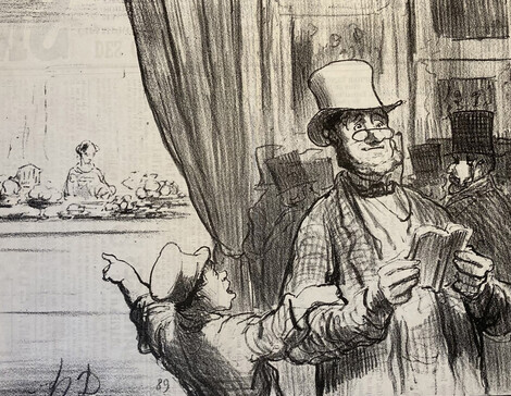 Honoré Daumier, „Papa ..., komm doch mal her und schau dir an, was dort ausgestellt ist!...“, Lithographische Serie „Le Charivari“, 1857, Privatsammlung, Graphisches Kabinett, Wallraf-Richartz-Museum, Köln