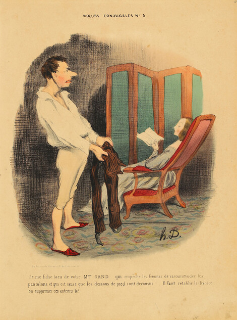 Honoré Daumier (1808–1879), Blatt 6 aus der Folge Moeurs conjugales, 1843, Farblithographie, Wallraf-Richartz-Museum & Fondation Corboud, Köln, Graphische Sammlung