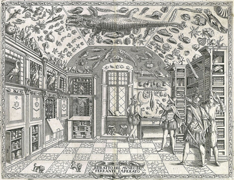Kunstkammer des napolitanischen Apothekers Ferrante Imperato, Kupferstich aus: Imperatos Dell`Historia naturale, Neapel, 1599, Foto: Wikimedia