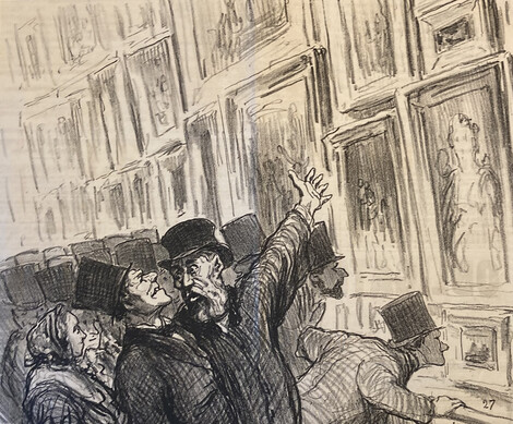 Honoré Daumier, „Schauen Sie doch nur, wo man mein Bild eingeklemmt hat…“, Lithographische Serie „Le Parisien“, 1852, Privatsammlung, Graphisches Kabinett, Wallraf-Richartz-Museum, Köln