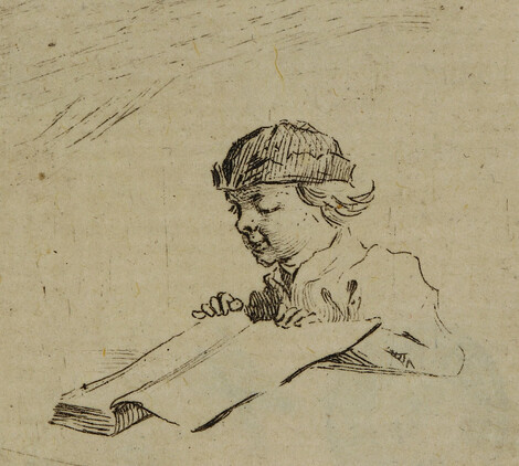 Daniel Chodowiecki (1726–1801), Das lesende Kind, 1764, Radierung, Wallraf-Richartz-Museum & Fondation Corboud, Köln, Graphische Sammlung