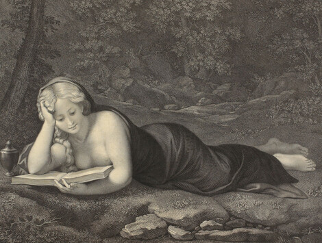 Giuseppe Longhi (1766–1833) nach Correggio (1489–1534), Maria Magdalena lesend, um 1810, Kupferstich, Wallraf-Richartz-Museum & Fondation Corboud, Köln, Graphische Sammlung